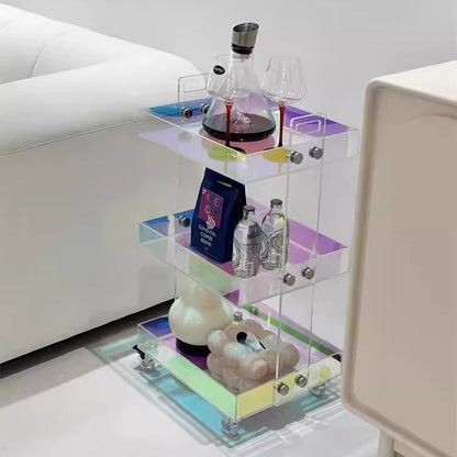 Modern Minimalist Acrylic Rectangular Side Table With 2/3-Tier Storage For Bedroom & Living Room