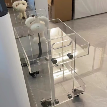 Modern Minimalist Acrylic Rectangular Side Table With 2/3-Tier Storage For Bedroom & Living Room