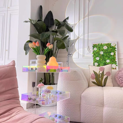 Modern Minimalist Acrylic Rectangular Side Table With 2/3-Tier Storage For Bedroom & Living Room