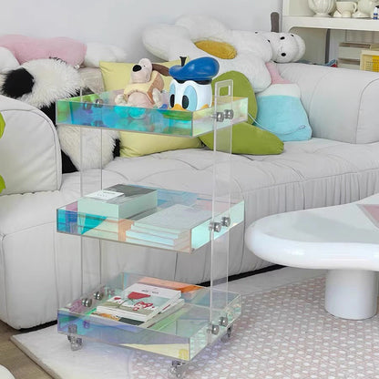 Modern Minimalist Acrylic Rectangular Side Table With 2/3-Tier Storage For Bedroom & Living Room