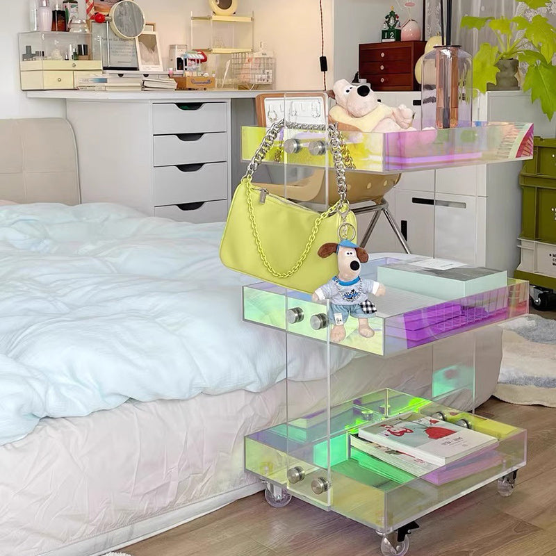 Modern Minimalist Acrylic Rectangular Side Table With 2/3-Tier Storage For Bedroom & Living Room