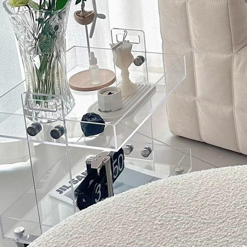 Modern Minimalist Acrylic Rectangular Side Table With 2/3-Tier Storage For Bedroom & Living Room