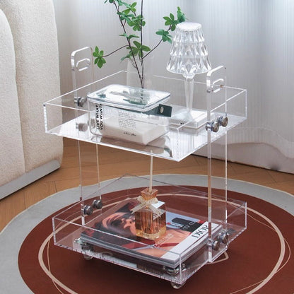 Modern Minimalist Acrylic Rectangular Side Table With 2/3-Tier Storage For Bedroom & Living Room