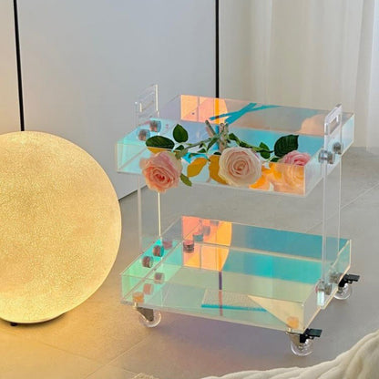 Modern Minimalist Acrylic Rectangular Side Table With 2/3-Tier Storage For Bedroom & Living Room