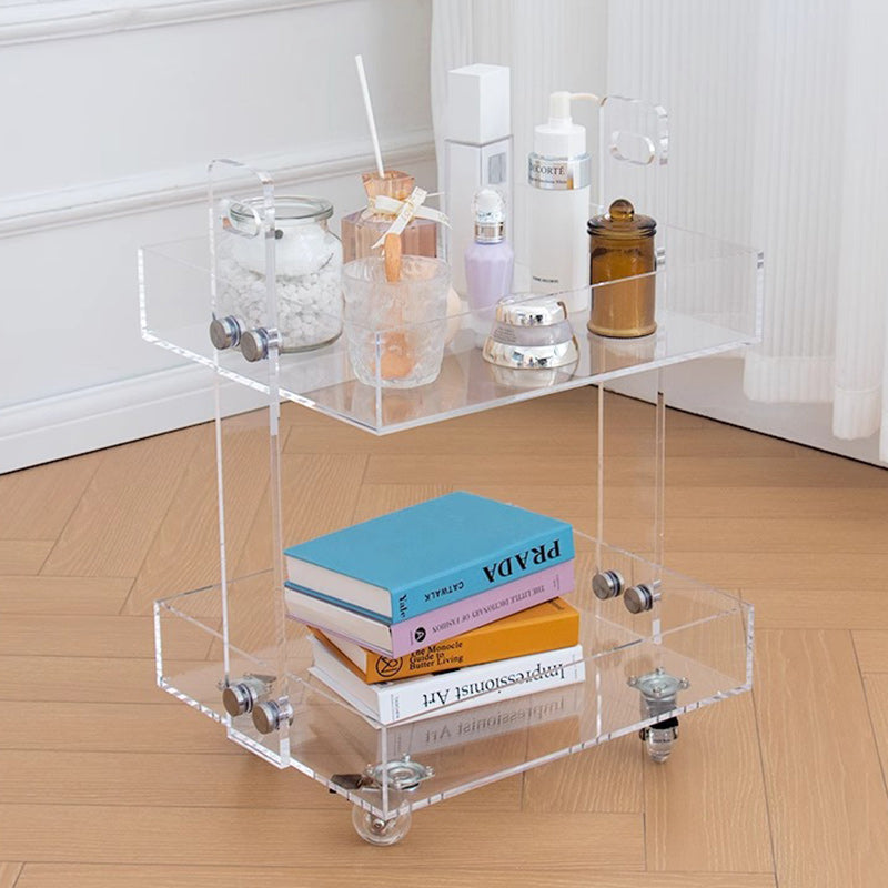Modern Minimalist Acrylic Rectangular Side Table With 2/3-Tier Storage For Bedroom & Living Room
