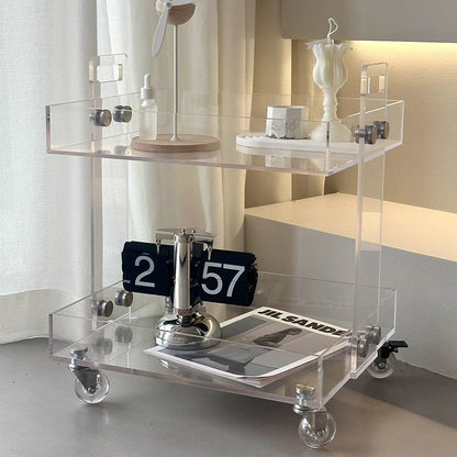 Modern Minimalist Acrylic Rectangular Side Table With 2/3-Tier Storage For Bedroom & Living Room