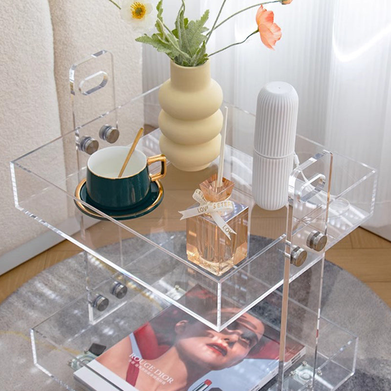 Modern Minimalist Acrylic Rectangular Side Table With 2/3-Tier Storage For Bedroom & Living Room