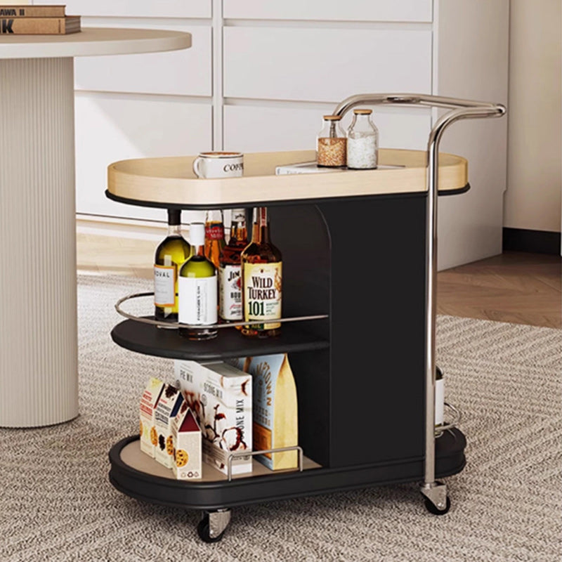 Contemporary Nordic MDF & Stainless Steel Oval Rolling Side Table 3-Tier For Bedroom And Living Room