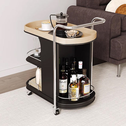 Contemporary Nordic MDF & Stainless Steel Oval Rolling Side Table 3-Tier For Bedroom And Living Room