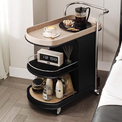 Contemporary Nordic MDF & Stainless Steel Oval Rolling Side Table 3-Tier For Bedroom And Living Room