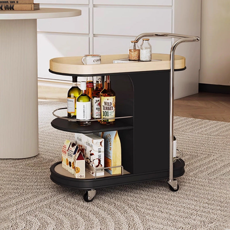 Contemporary Nordic MDF & Stainless Steel Oval Rolling Side Table 3-Tier For Bedroom And Living Room