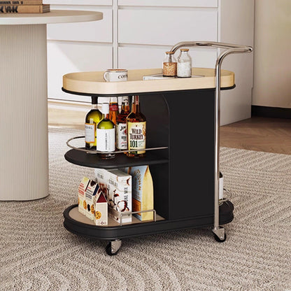 Contemporary Nordic MDF & Stainless Steel Oval Rolling Side Table 3-Tier For Bedroom And Living Room