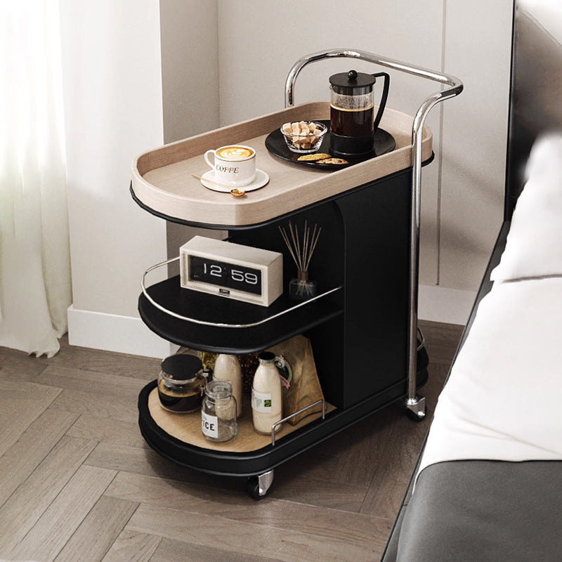 Contemporary Nordic MDF & Stainless Steel Oval Rolling Side Table 3-Tier For Bedroom And Living Room