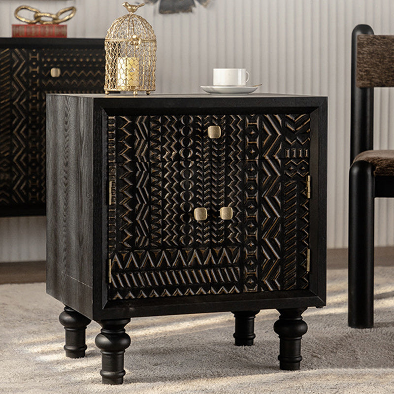 Traditional Vintage Solid Wood Square Nightstand With 1-Drawer For Bedroom & Living Room