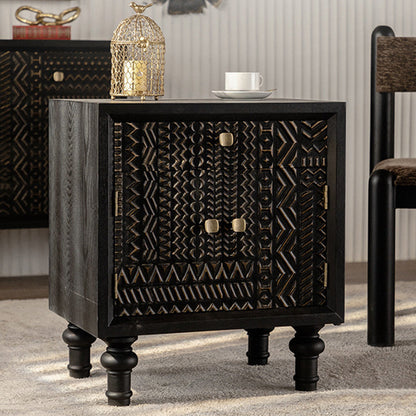 Traditional Vintage Solid Wood Square Nightstand With 1-Drawer For Bedroom & Living Room