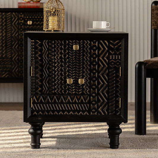 Traditional Vintage Solid Wood Square Nightstand With 1-Drawer For Bedroom & Living Room