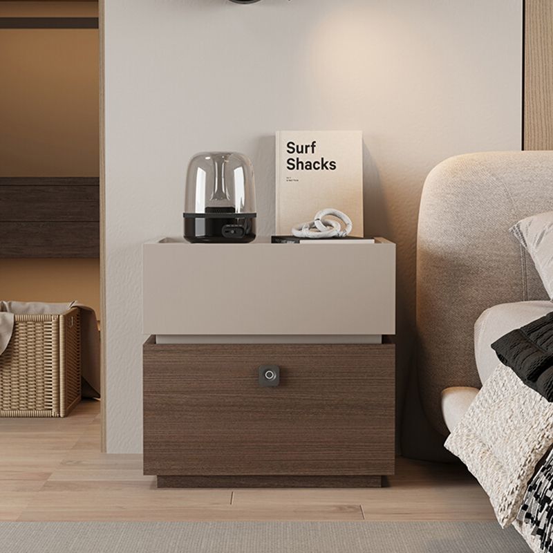 Modern Minimalist Oak Rectangular Nightstand With 2 Drawers & Smart Lock For Bedroom And Living Room