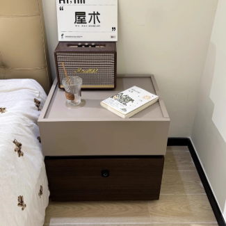 Modern Minimalist Oak Rectangular Nightstand With 2 Drawers & Smart Lock For Bedroom And Living Room