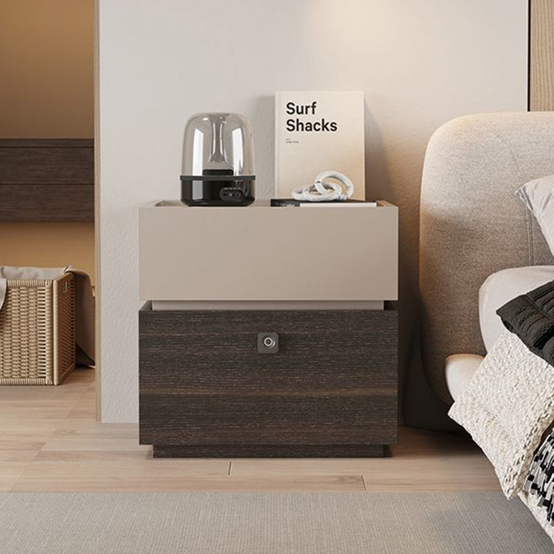 Modern Minimalist Oak Rectangular Nightstand With 2 Drawers & Smart Lock For Bedroom And Living Room
