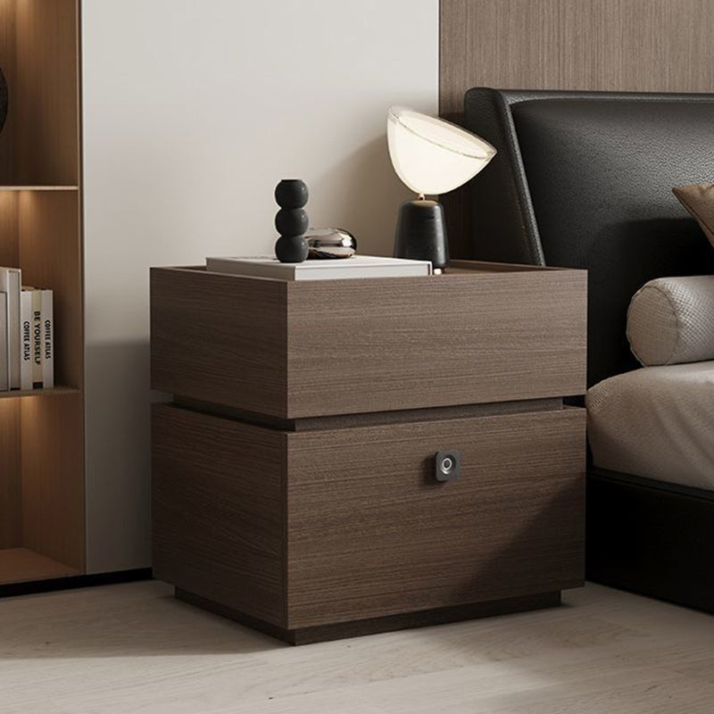 Modern Minimalist Oak Rectangular Nightstand With 2 Drawers & Smart Lock For Bedroom And Living Room