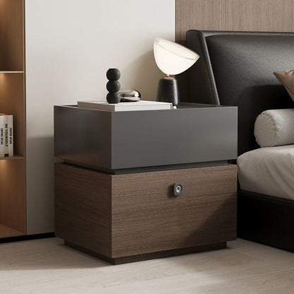 Modern Minimalist Oak Rectangular Nightstand With 2 Drawers & Smart Lock For Bedroom And Living Room
