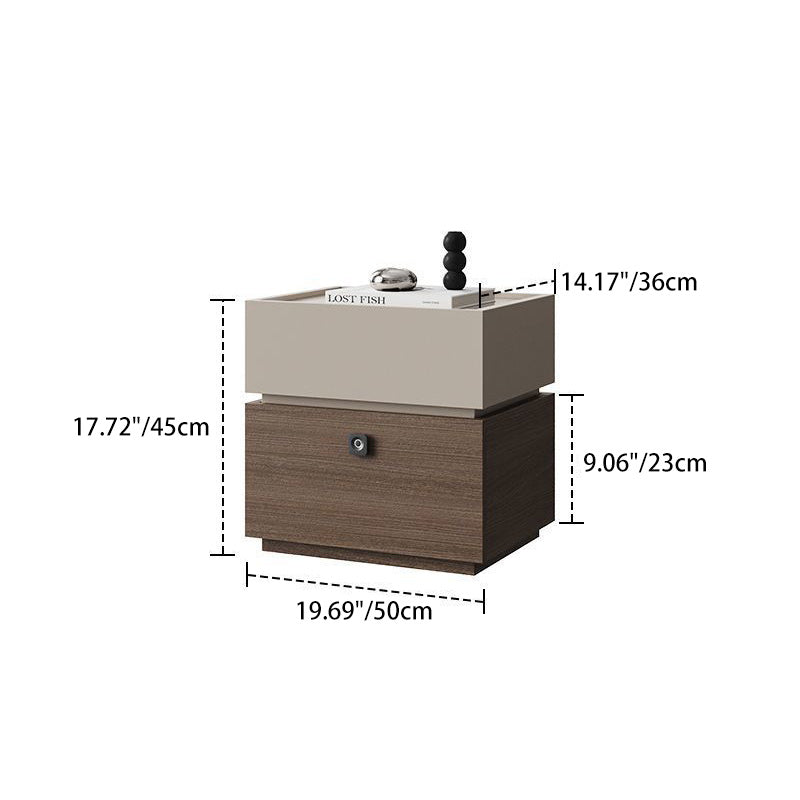 Modern Minimalist Oak Rectangular Nightstand With 2 Drawers & Smart Lock For Bedroom And Living Room
