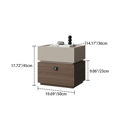 Modern Minimalist Oak Rectangular Nightstand With 2 Drawers & Smart Lock For Bedroom And Living Room