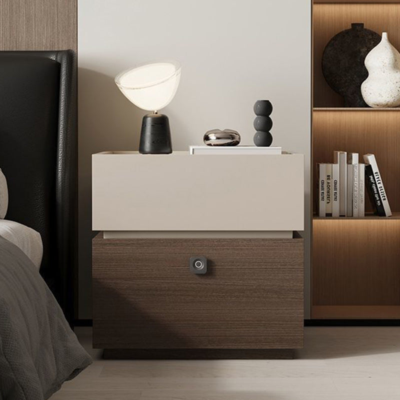 Modern Minimalist Oak Rectangular Nightstand With 2 Drawers & Smart Lock For Bedroom And Living Room