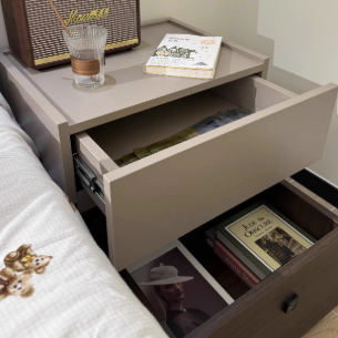 Modern Minimalist Oak Rectangular Nightstand With 2 Drawers & Smart Lock For Bedroom And Living Room