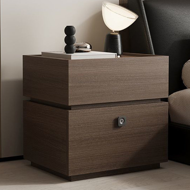 Modern Minimalist Oak Rectangular Nightstand With 2 Drawers & Smart Lock For Bedroom And Living Room