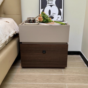 Modern Minimalist Oak Rectangular Nightstand With 2 Drawers & Smart Lock For Bedroom And Living Room