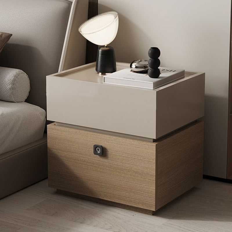 Modern Minimalist Oak Rectangular Nightstand With 2 Drawers & Smart Lock For Bedroom And Living Room