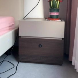 Modern Minimalist Oak Rectangular Nightstand With 2 Drawers & Smart Lock For Bedroom And Living Room