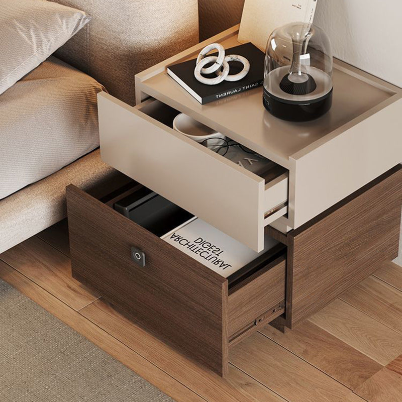 Modern Minimalist Oak Rectangular Nightstand With 2 Drawers & Smart Lock For Bedroom And Living Room