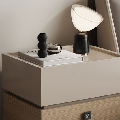 Modern Minimalist Oak Rectangular Nightstand With 2 Drawers & Smart Lock For Bedroom And Living Room