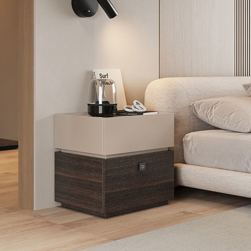 Modern Minimalist Oak Rectangular Nightstand With 2 Drawers & Smart Lock For Bedroom And Living Room