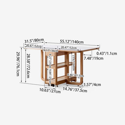 Modern Minimalist Rock Slab & Oak Rectangular Foldable Dining Table For 2-4 Seats