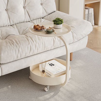 Modern Minimalist Marble & Iron Round Side Table With 2-Tier Storage For Bedroom & Living Room