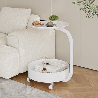 Modern Minimalist Marble & Iron Round Side Table With 2-Tier Storage For Bedroom & Living Room