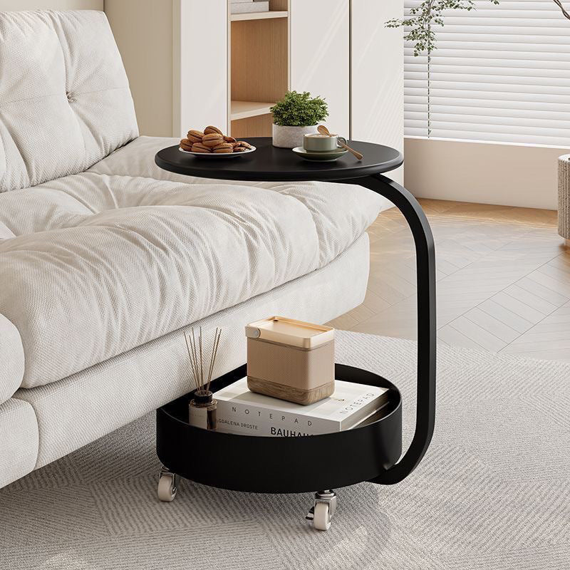 Modern Minimalist Marble & Iron Round Side Table With 2-Tier Storage For Bedroom & Living Room