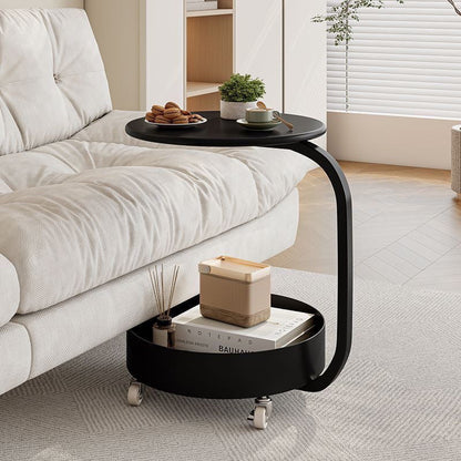 Modern Minimalist Marble & Iron Round Side Table With 2-Tier Storage For Bedroom & Living Room