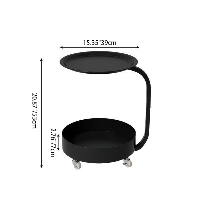 Modern Minimalist Marble & Iron Round Side Table With 2-Tier Storage For Bedroom & Living Room