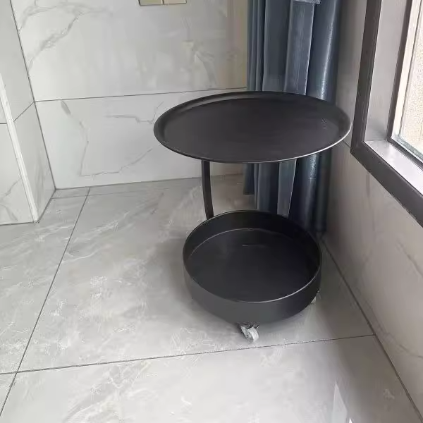 Modern Minimalist Marble & Iron Round Side Table With 2-Tier Storage For Bedroom & Living Room