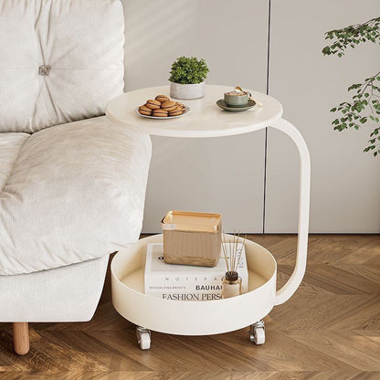 Modern Minimalist Marble & Iron Round Side Table With 2-Tier Storage For Bedroom & Living Room
