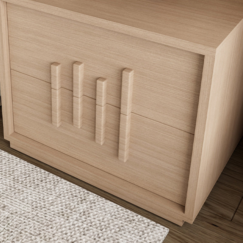 Traditional Japanese Wood Square Nightstand With 2 Drawers For Bedroom & Living Room