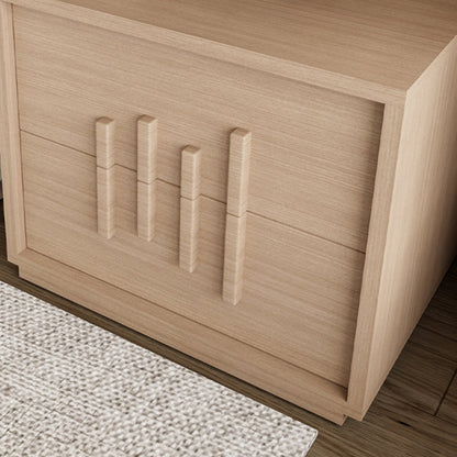 Traditional Japanese Wood Square Nightstand With 2 Drawers For Bedroom & Living Room