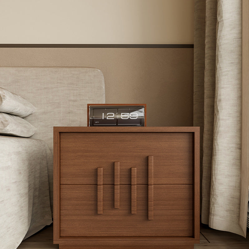 Traditional Japanese Wood Square Nightstand With 2 Drawers For Bedroom & Living Room