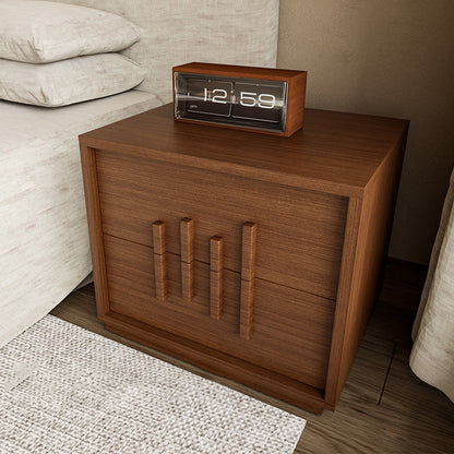 Traditional Japanese Wood Square Nightstand With 2 Drawers For Bedroom & Living Room