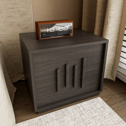 Traditional Japanese Wood Square Nightstand With 2 Drawers For Bedroom & Living Room