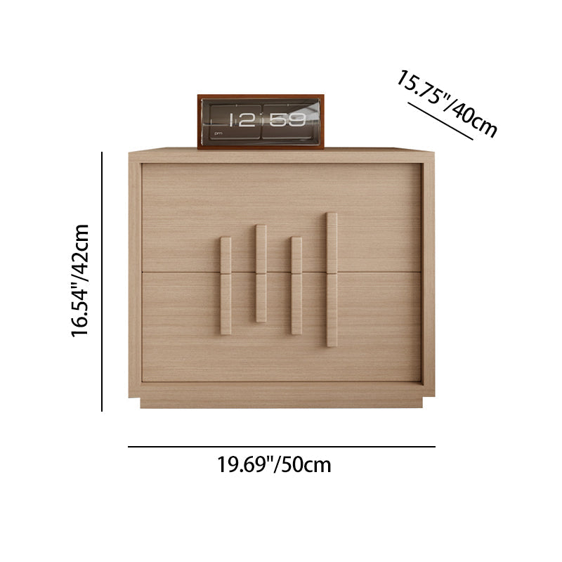 Traditional Japanese Wood Square Nightstand With 2 Drawers For Bedroom & Living Room